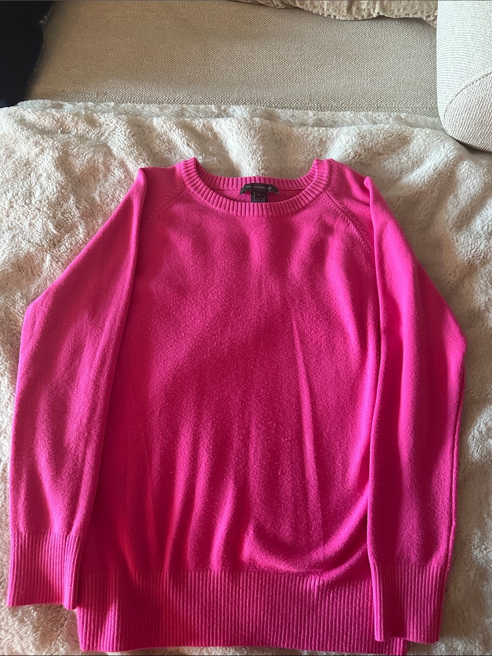 French Connection Hot Pink Crewneck Sweater Sz L